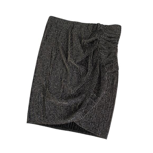 IRO Black & Silver Metallic Glitter Striped Ruched Side Skirt Size 40 Medium - Picture 1 of 8